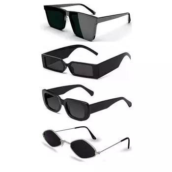 Солнцезащитные очки Sheomy Non-Polarized Unisex, набор из 4 очков, солнцезащитные очки Mcstan, черные солнцезащитные очки Combo, унисекс, прямоугольные солнцезащитные очки