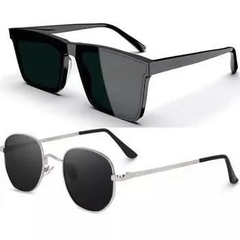 Солнцезащитные очки Sheomy Unisex Adult прямоугольные, черная оправа, черные линзы(M) - (Пакет из 2) - 21