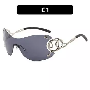 Солнцезащитные очки Spirit Snake без оправы с отделкой Y2K, цельные солнцезащитные очки Spice Girl с большой оправой, солнцезащитные очки Street Shot, персонализированные вогнутые очки As shown in the picture