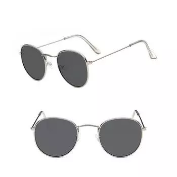 Солнцезащитные очки, стеклянные аксессуары, солнцезащитные очки для женщин, трендовая круглая оправа, красочная, анти-УФ-модная, светоотражающая серебряный серый