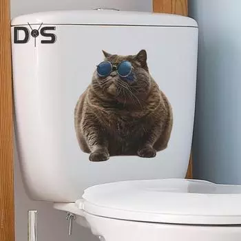 Солнцезащитные очки, стикер для унитаза с толстым котом, съемный самоклеящийся, водостойкий, ПВХ, настенная наклейка для гостиной, ванной комнаты, украшение для крышки унитаза Cat