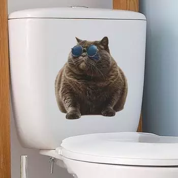 Солнцезащитные очки, стикер для унитаза с толстым котом, съемный самоклеящийся, водостойкий, ПВХ, настенная наклейка для гостиной, ванной комнаты, украшение для крышки унитаза Cat