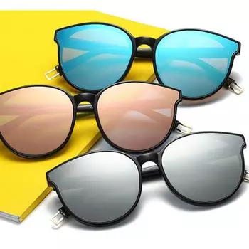 Солнцезащитные очки унисекс «кошачий глаз» с градиентными линзами переменного тока, зеркальная черная оправа UV400, модные мужские и женские очки синий