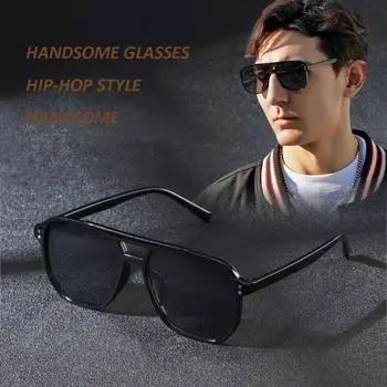 Солнцезащитные очки Vintage Square Men Fashion - прочная оправа и линзы из поликарбоната, идеально подходят для повседневной носки, походов и повседневного стиля чёрный