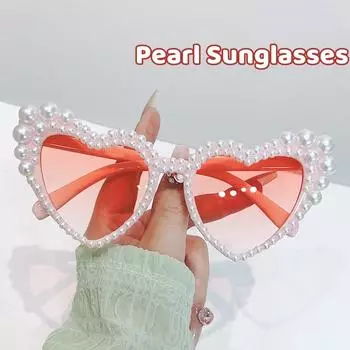 Солнцезащитные очки в большой оправе Twisted Heart Pearl Set Peach Heart Love женские солнцезащитные очки для активного отдыха с защитой от ультрафиолета UV400