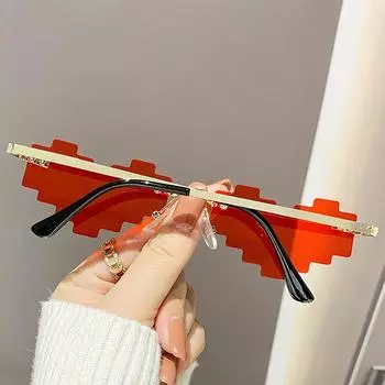 Солнцезащитные очки в форме сердца, мозаичные очки в форме любви, цветные очки без оправы с острым краем, забавные мозаичные очки в форме любви для взрослых и детей чёрный