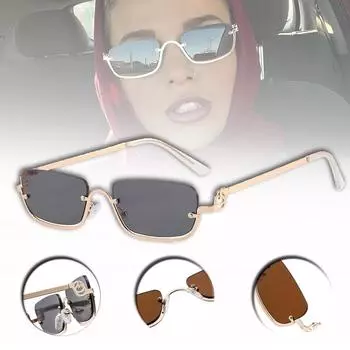 Солнцезащитные очки в квадратной оправе для женщин, роскошные маленькие металлические ретро-прямоугольные черные солнцезащитные очки для женщин