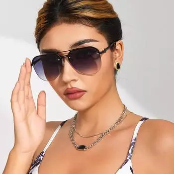 Солнцезащитные очки в полуоправе Toad Big Frame Sunscreen Face Small Fashion Double Beam Driving Sunglasses для мужчин и женщин. чёрный