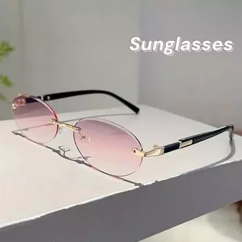 Солнцезащитные очки в ретро-стиле для женщин и мужчин, металлические, высокого класса, персонализированные, овальные, солнцезащитные очки, роскошные, без оправы, с отделкой, для путешествий, солнцезащитные очки UV400 розовый