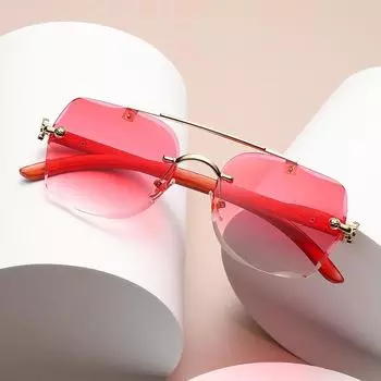 Солнцезащитные очки в стиле панк без оправы с двойным лучом, мужские модные винтажные модные солнцезащитные очки с обрезной оправой, безрамочные очки UV 400