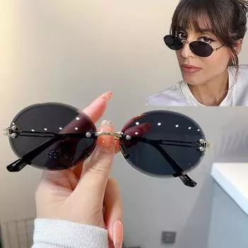 Солнцезащитные очки в стиле панк без оправы, овальные солнцезащитные очки, модные солнцезащитные очки без оправы с градиентными линзами для женщин и мужчин