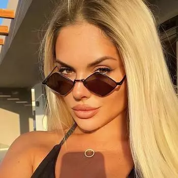 Солнцезащитные очки в стиле панк-полигон, ромбовидные металлические солнцезащитные очки для женщин, маленькие солнцезащитные очки в квадратной оправе, модные оттенки