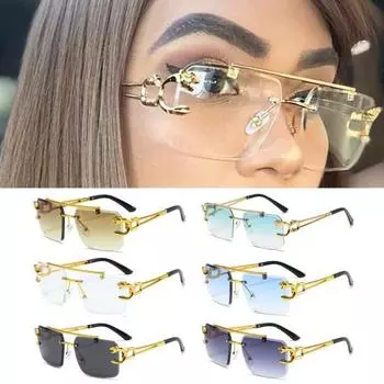 Солнцезащитные очки в стиле ретро с прямоугольной оправой для женщин и мужчин, винтажные очки с двойной защитой от ультрафиолета, солнцезащитные очки с большой оправой и леопардовым принтом