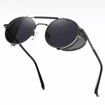 Солнцезащитные очки в стиле стимпанк для мужчин и женщин, трендовые брендовые дизайнерские металлические винтажные солнцезащитные очки UV400, защитные очки чёрный