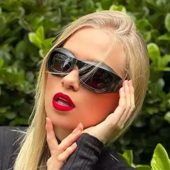 Солнцезащитные очки в стиле стимпанк для женщин и мужчин, модные изогнутые цельные очки, персонализированные спортивные солнцезащитные очки