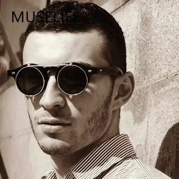 Солнцезащитные очки в стиле стимпанк, женские круглые очки, мужские очки с боковым козырьком, круглые линзы, унисекс, винтажные, ретро, в стиле панк, Oculos De Sol As Picture