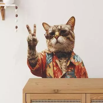Солнцезащитные очки Yousheng Vacation Cat Wall Sticker Водонепроницаемый ПВХ самоклеящийся современный Гостиная Детская Спальня Летний Котенок Настенное Искусство Украшения Наклейка оранжевый