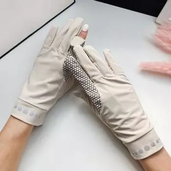 Солнцезащитные перчатки для мужчин и женщин Летние тонкие с защитой от УФ-лучей Нескользящие Эластичные Ледяной шелк Дышащие Для активного отдыха Велоспорт и Вождение Сенсорные Women s Ice Silk Beige All yards