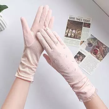 Солнцезащитные перчатки для женщин Летние Дышащие Тонкие Хлопковые Средней Длины Длинные Для Вождения Велоспорта Нескользящие Сенсорный Экран Велоспорт Подростки Pink [pile]] All yards