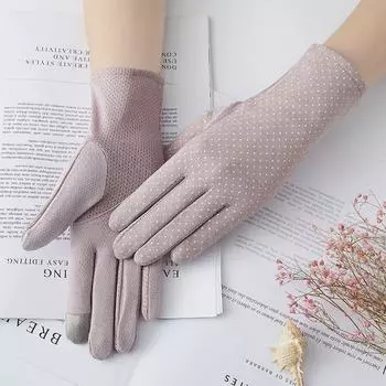 Солнцезащитные перчатки для женщин Летние кружевные Уличные Клетчатые Дышащие Сенсорные Дышащие С длинным рукавом Для вождения Имитация Скольжения Короткие Велосипедные перчатки A- 12 pure cotton purple All yards