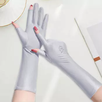 Солнцезащитные перчатки для женщин с полным запястьем и удлиненным пальцем, летние солнцезащитные перчатки для езды на велосипеде Gray