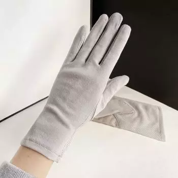 Солнцезащитные перчатки Женские Летние Тонкие Хлопковые Эластичные Сенсорные Весенне-Осенние Велосипедные Вождение Электромобиля Противоскользящие Защита от УФ-излучения Pure Color light gray All yards