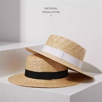 Солнцезащитные шляпы для женщин, летняя регулируемая солнцезащитная соломенная шляпа-лодочка с широкими полями для пляжа на открытом воздухе чёрный