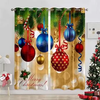 Солнцезащитные шторы для спальни с рождественской тематикой, декоративные шторы для домашнего праздника, солнцезащитные шторы для гостиной. 50W60H(CM)X2PCS&Grommet Top