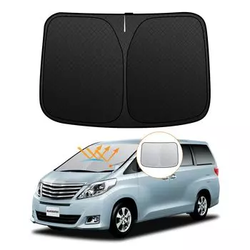 Солнцезащитный экран на лобовое стекло Toyota Alphard 20 серии Vellfire UV без присосок свет тепло УФ легко крепится и салон специально разработан для автомобиля чёрный