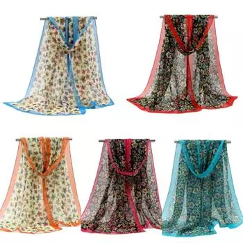 Солнцезащитный длинный шифоновый шарф с цветочным принтом, хиджаб, горячая распродажа, пляжные шарфы для женщин зелёный