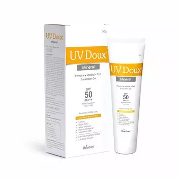 Солнцезащитный гель Brinton UV Doux SPF 50 PA+++ на минеральной основе | Без белого налета | Тонированный и водостойкий | Защита от UVA/UVB лучей | Для мужчин, женщин и детей - 50 г