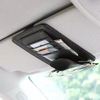 Солнцезащитный козырек Многофункциональный автомобильный держатель для карточек из искусственной кожи, органайзер для ручек для хранения очков, автомобильная подвесная сумка Aut бежевый