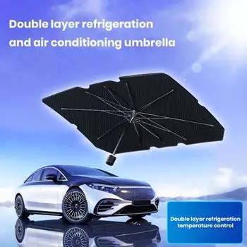 Солнцезащитный козырек на лобовое стекло автомобиля с регулируемой стойкой, двухслойный солнцезащитный козырек с УФ-защитой, простая установка, зонт от солнца чёрный