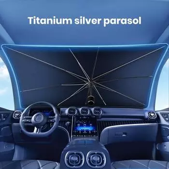 Солнцезащитный козырек на лобовое стекло автомобиля с регулируемой стойкой, двухслойный солнцезащитный козырек с УФ-защитой, простая установка, зонт от солнца чёрный