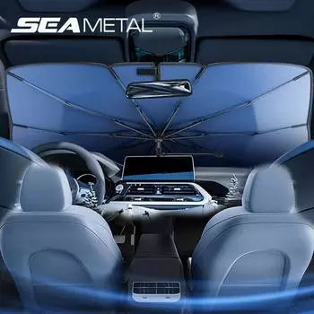 Солнцезащитный козырек на лобовое стекло автомобиля SEAMETAL, складной зонт от солнца 1PC синий/белый