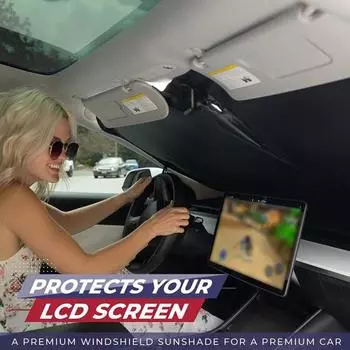 Солнцезащитный козырек на лобовое стекло автомобиля. Складная конструкция. Устойчивая к ультрафиолетовому излучению защита от солнца. Легко устанавливается. Козырек от солнца на лобовом стекле для Tesla Model 3/Y.