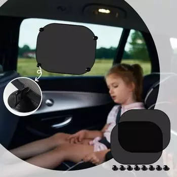 Солнцезащитный козырек на окно детской машины (17,32 дюйма X 14,17 дюйма), 2-упаковка солнцезащитных шторок для окон автомобиля, солнцезащитные шторки для окон автомобиля с присоской, подходят для различных моделей автомобилей One Size чёрный