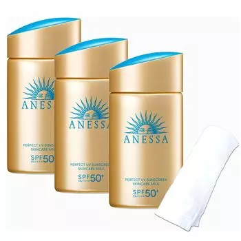 Солнцезащитный крем Anessa 60 мл x 3 Perfect UV Skin Care Milk NA Original Hand Towel входит в комплект 2024 Genuine [Выпущено / Продукт]