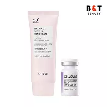 Солнцезащитный крем Art Deli Melacut Tone-Up 50 мл + ампула Cell Cure Freckle 2X 7 мл, одна штука