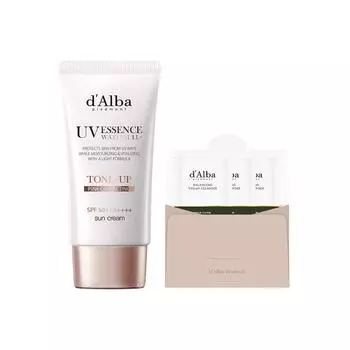 Солнцезащитный крем Dalva Waterful Tone-Up SPF 50+ PA++++ 50 мл + Балансирующий очищающий гель Vegan Gel 3 мл x 3 шт. в наборе, 1 набор