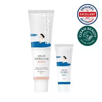 Солнцезащитный крем Round Lab Birch Moisture Tone-up 50 мл + очищающее средство 20 мл, 1 шт., 1 шт.
