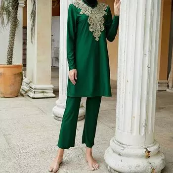 Солнцезащитный крем Surf Трехсекционный купальник Консервативный высокоэластичный купальник с вышивкой L зелёный