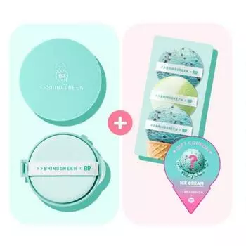 Солнцезащитный кушон Bring Green Tea Tree Cica Tone-up + набор сменных блоков, 1 шт., 15 г