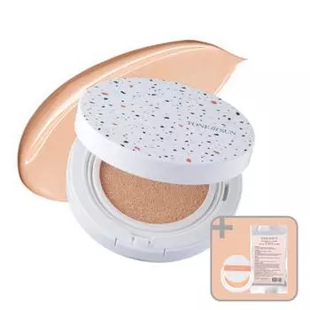 Солнцезащитный кушон, тонизирующий, розово-бежевый, 12 г (SPF50+ PA++++ Веганский органический чай без падепа), основной продукт + сменный блок, 1 набор