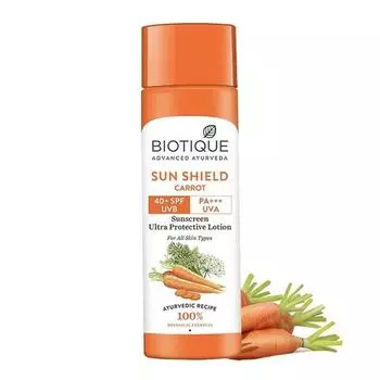 Солнцезащитный лосьон для лица и тела Biotique Bio Carrot | Солнцезащитный крем SPF 40 UVA/UVB | 100% растительные экстракты | Подходит для всех типов кожи | 120 мл