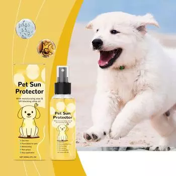 Солнцезащитный спрей для домашних животных, УФ-защита, Успокаивающий, Увлажняющий, Безопасный при слизывании, Дорожный формат 60 мл One Size