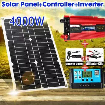 Солнечная энергетическая система 4000 Вт, 20 Вт, зарядное устройство для солнечной панели, солнечный инвертор, полный комплект, солнечный контроллер 110 В/220 В AC110V чёрный