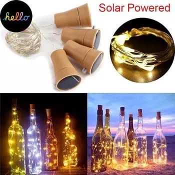 Солнечная энергия бутылки вина огни светодиодные струны медный провод украшения дома партии 1M10LED белый