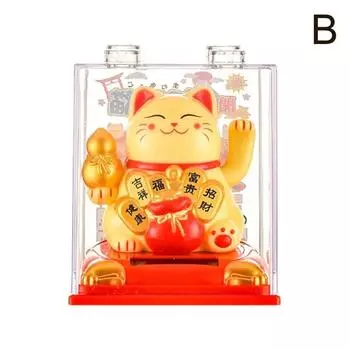 Солнечная энергия Китайский стиль Приветствие Счастливый Кот Статуэтка Пожимая Руку Свет Энергия Удача Кот Статуэтка Автомобиль Центральная консоль Украшение CN