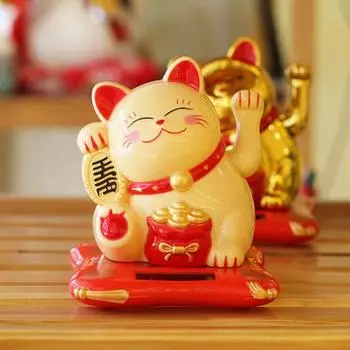 Солнечная энергия Maneki Neko Lucky Cat Приветствующий китайский Lucky Cat Машет рукой, Призывая Статуэтки Удачи для Домашнего Декора